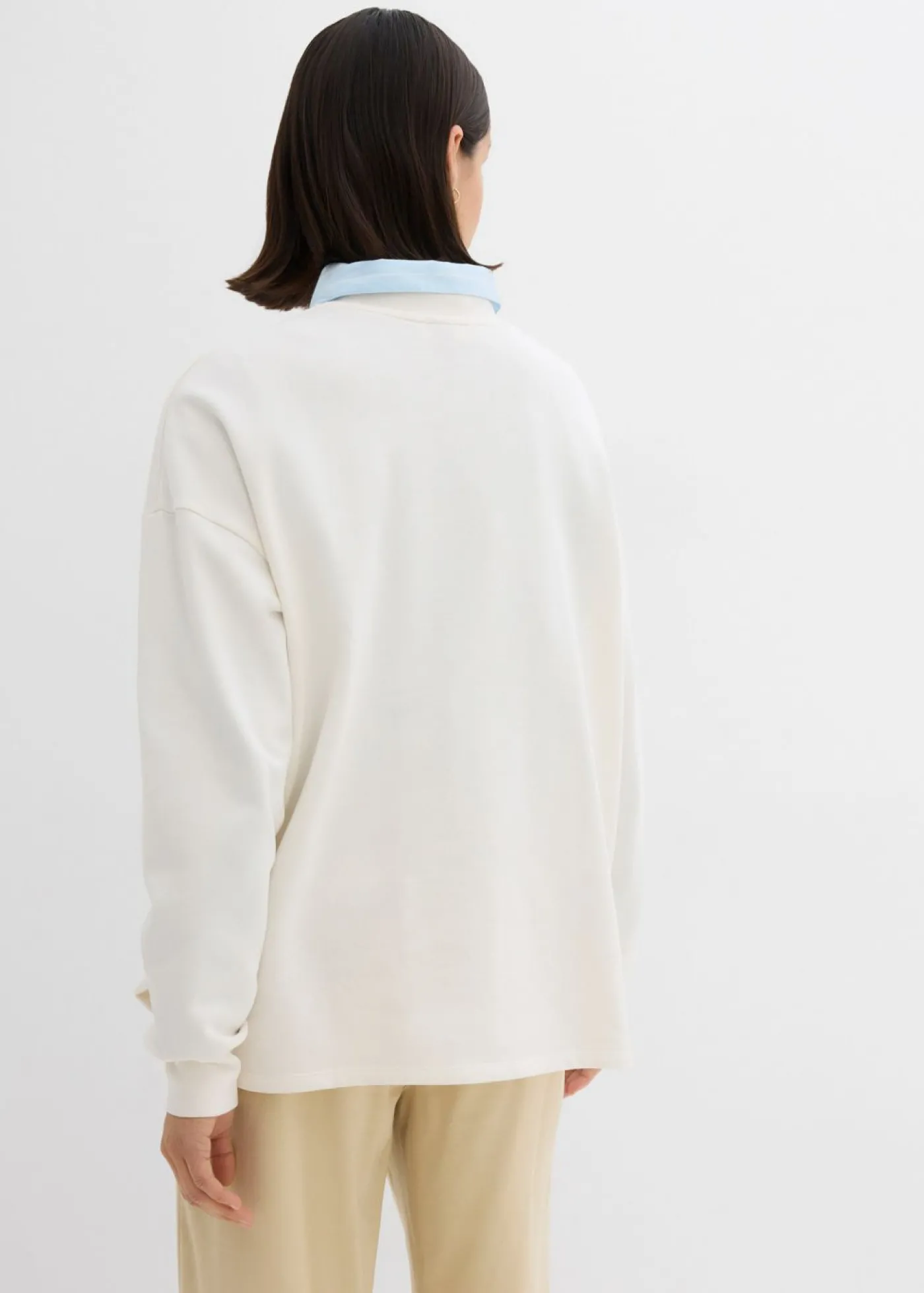 bonprix bonprix Sudadera holgada en mezcla de algodón Blanco lana estampado Outlet