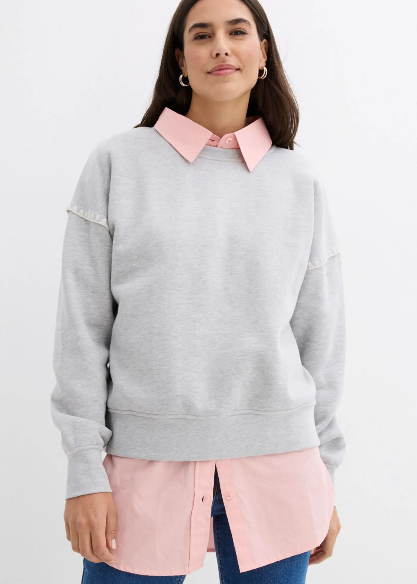 bonprix bonprix Sudadera holgada en mezcla de algodón Gris claro jaspeado Clearance