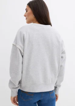bonprix bonprix Sudadera holgada en mezcla de algodón Gris claro jaspeado Clearance