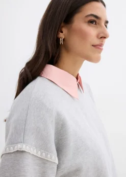 bonprix bonprix Sudadera holgada en mezcla de algodón Gris claro jaspeado Clearance