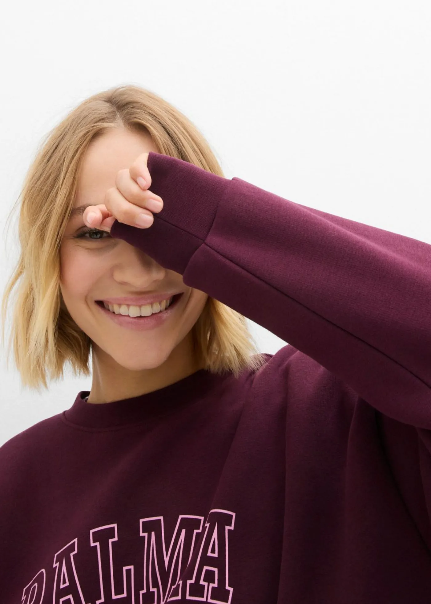 bonprix bonprix Sudadera holgada en mezcla de algodón rojo burdeos-rosa Outlet