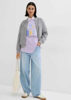bonprix bonprix Sudadera holgada en mezcla de algodón Lila pastel estampado
