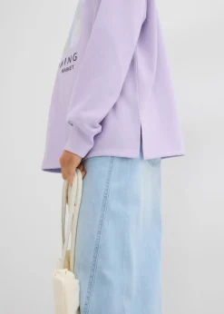 bonprix bonprix Sudadera holgada en mezcla de algodón Lila pastel estampado