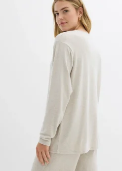 bonprix bonprix Sudadera larga con aspecto de punto arena claro moteado Online