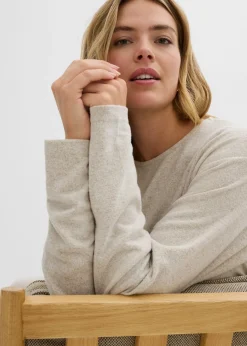 bonprix bonprix Sudadera larga con aspecto de punto arena claro moteado Online