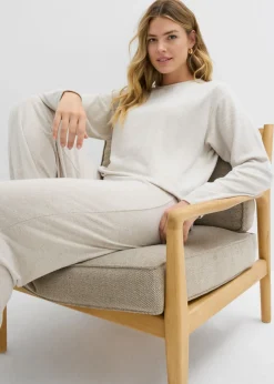 bonprix bonprix Sudadera larga con aspecto de punto arena claro moteado Online