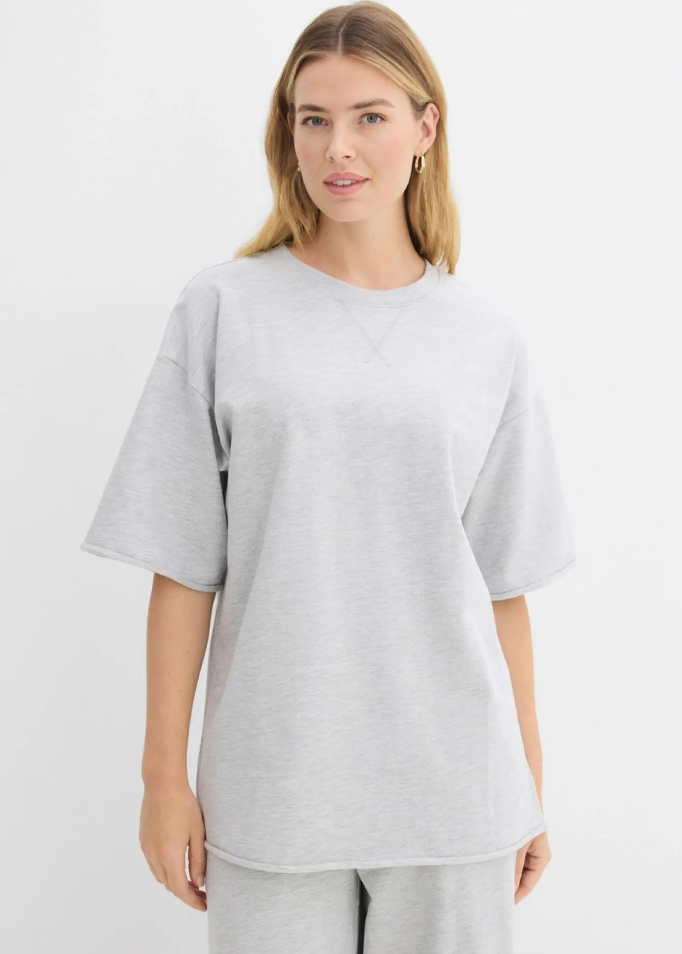 bonprix bonprix Sudadera larga de algodón puro Gris claro jaspeado New