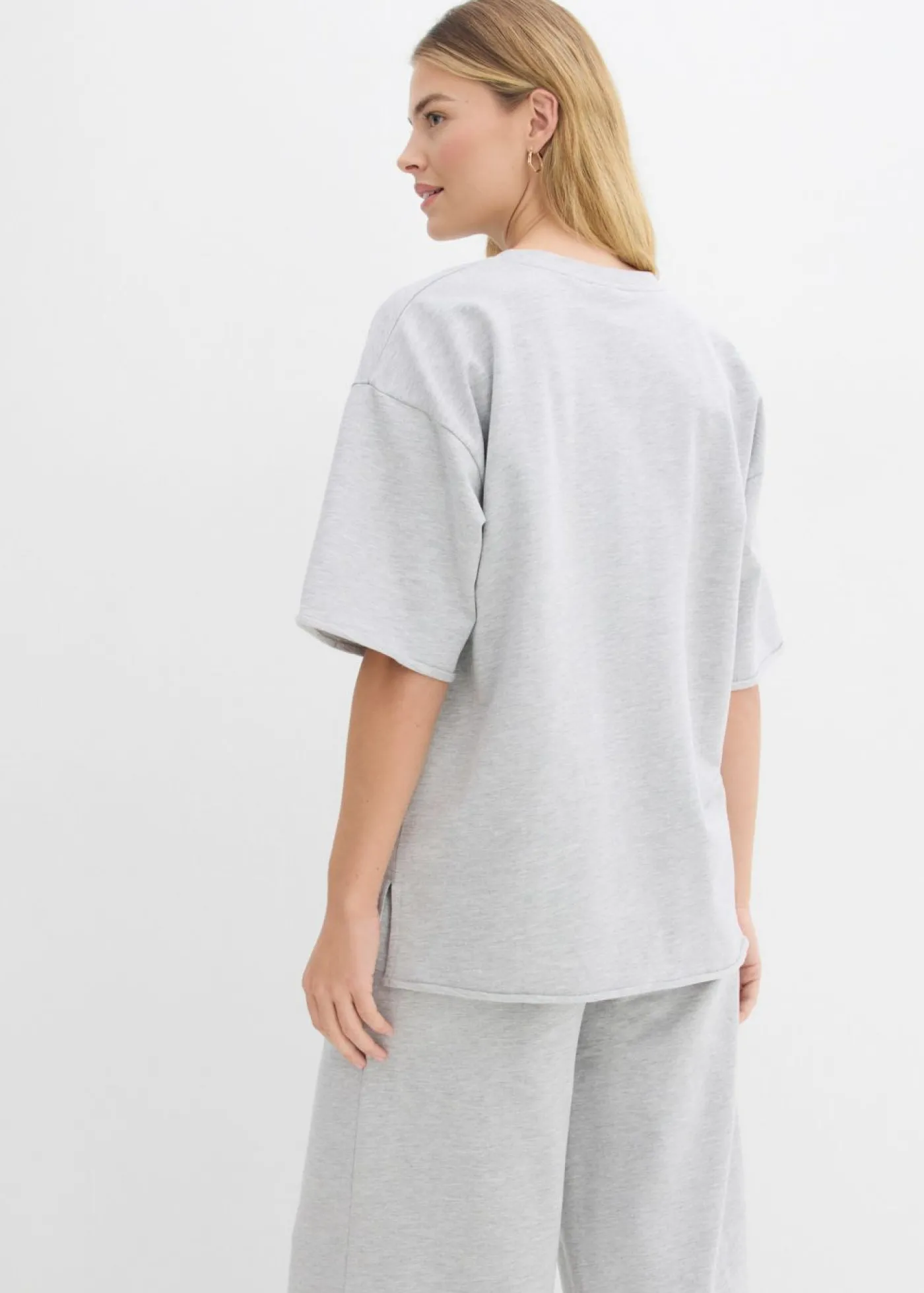 bonprix bonprix Sudadera larga de algodón puro Gris claro jaspeado New