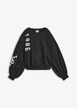 bonprix bonprix Sudadera oversize de algodón orgánico Negro-blanco Outlet