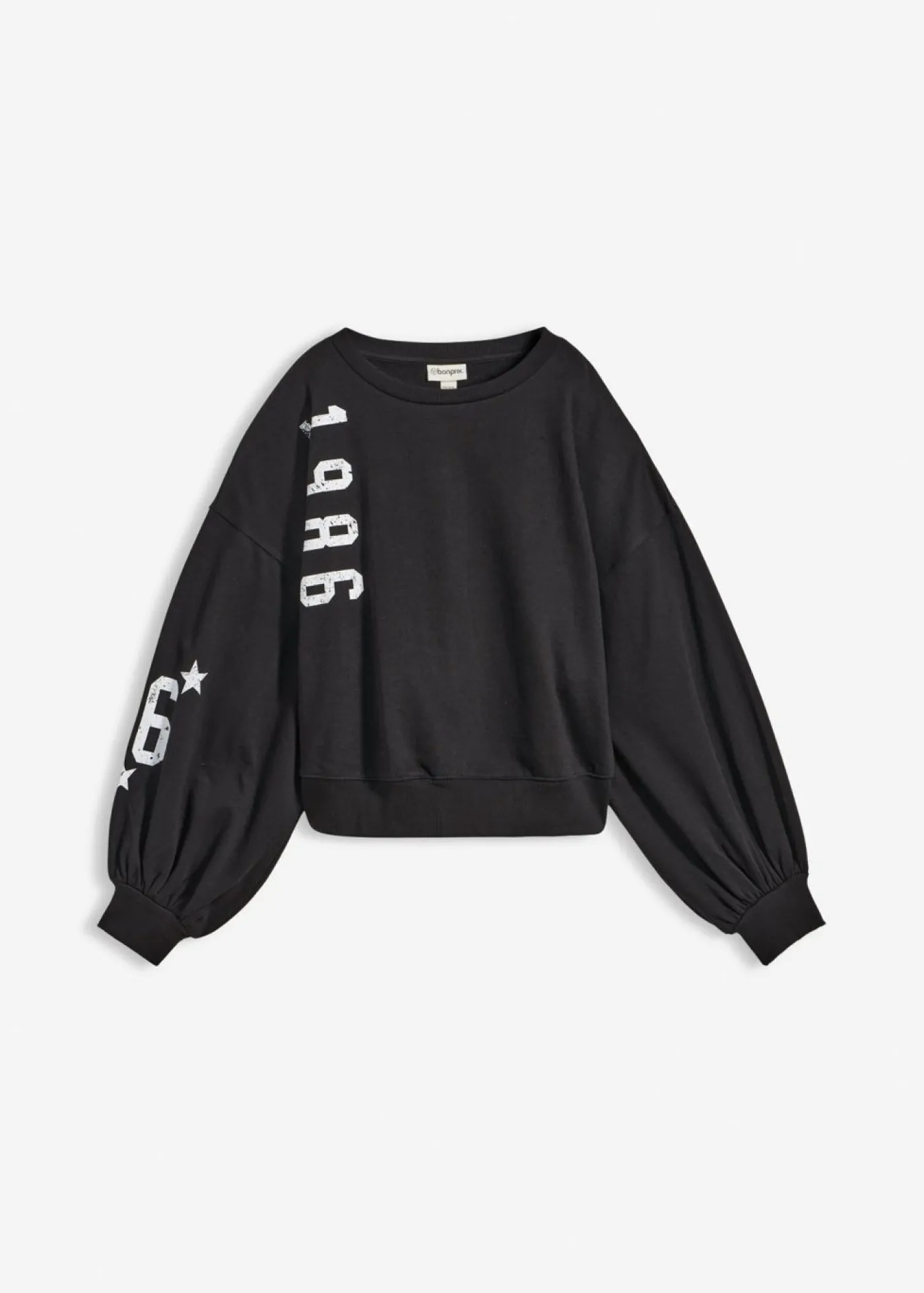 bonprix bonprix Sudadera oversize de algodón orgánico Negro-blanco Outlet