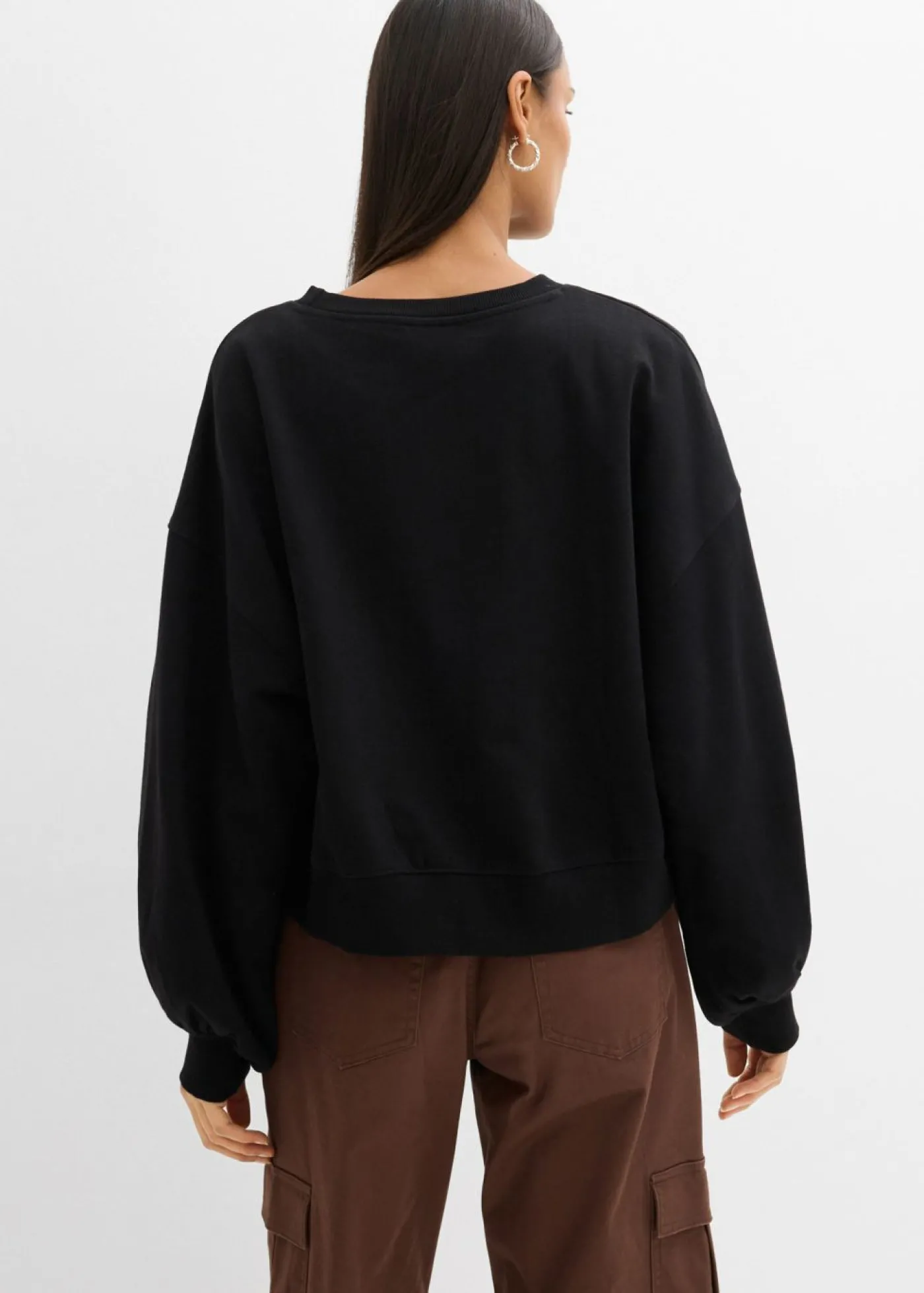 bonprix bonprix Sudadera oversize de algodón orgánico Negro-blanco Outlet