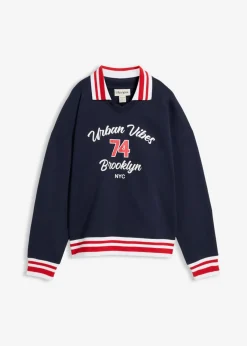 bonprix bonprix Sudadera oversize de algodón orgánico puro azul marino-blanco-fresa Sale