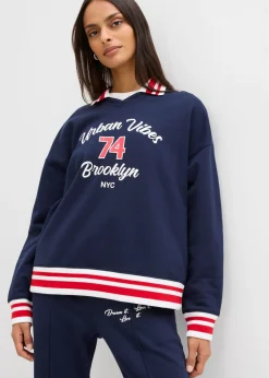 bonprix bonprix Sudadera oversize de algodón orgánico puro azul marino-blanco-fresa Sale