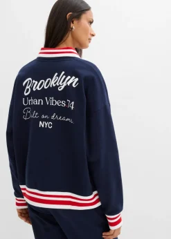 bonprix bonprix Sudadera oversize de algodón orgánico puro azul marino-blanco-fresa Sale