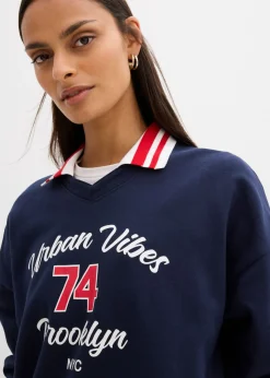 bonprix bonprix Sudadera oversize de algodón orgánico puro azul marino-blanco-fresa Sale
