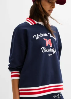 bonprix bonprix Sudadera oversize de algodón orgánico puro azul marino-blanco-fresa Sale