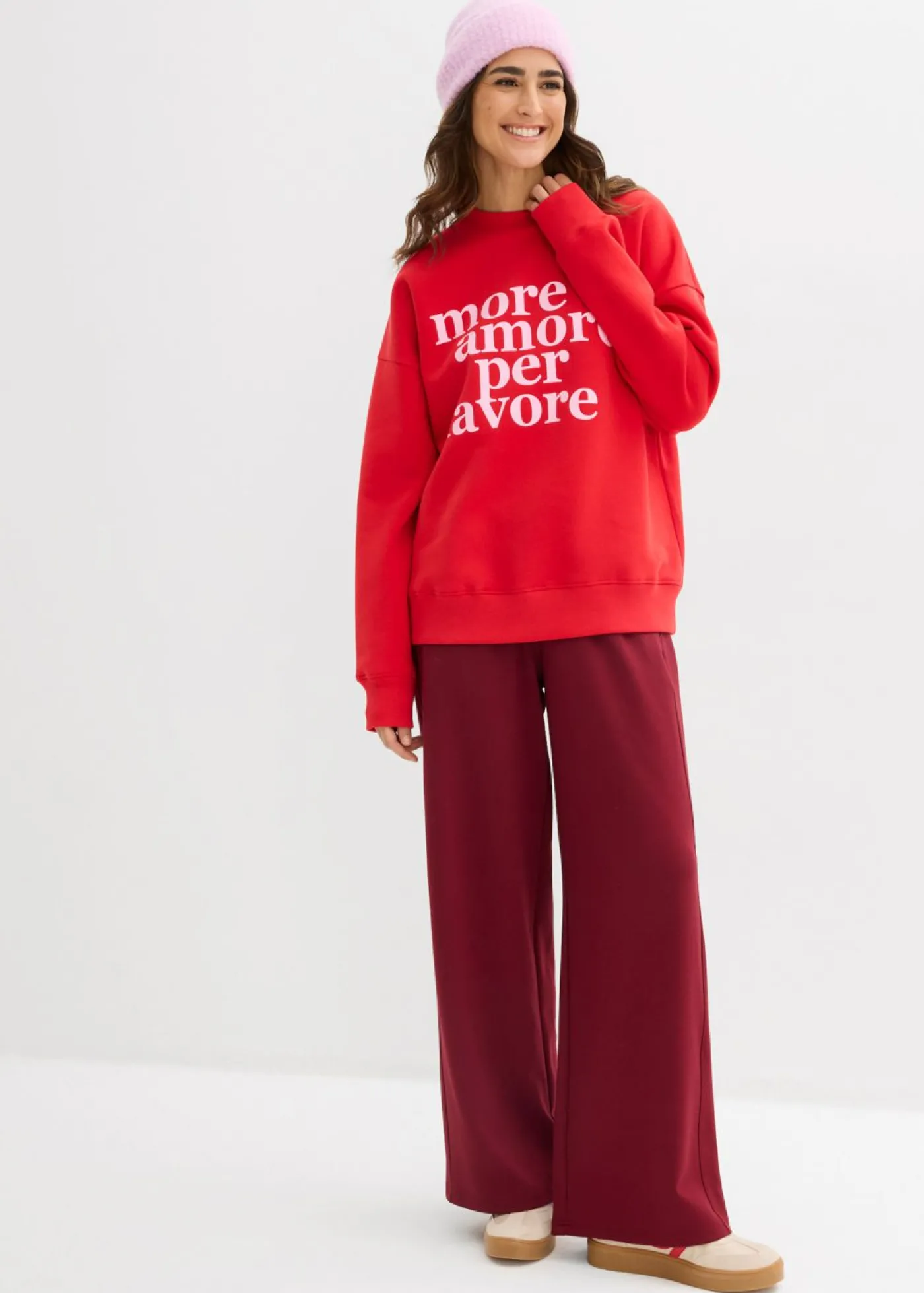 bonprix bonprix Sudadera oversize de mezcla de algodón fresa-rosa cristal