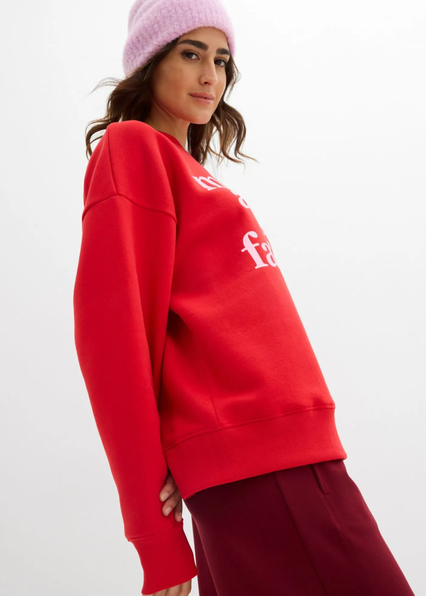 bonprix bonprix Sudadera oversize de mezcla de algodón fresa-rosa cristal