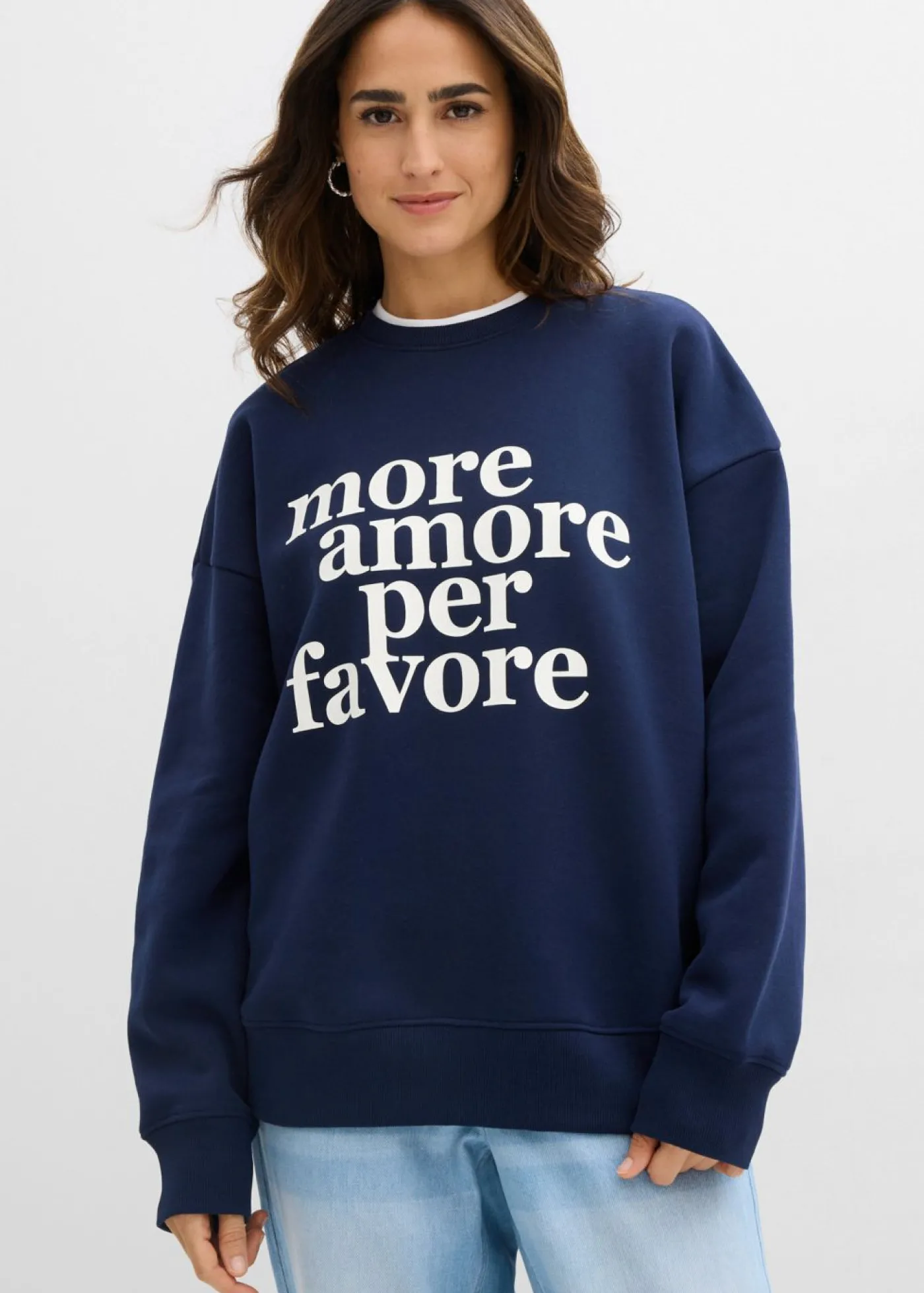 bonprix bonprix Sudadera oversize de mezcla de algodón Azul marino-blanco Sale
