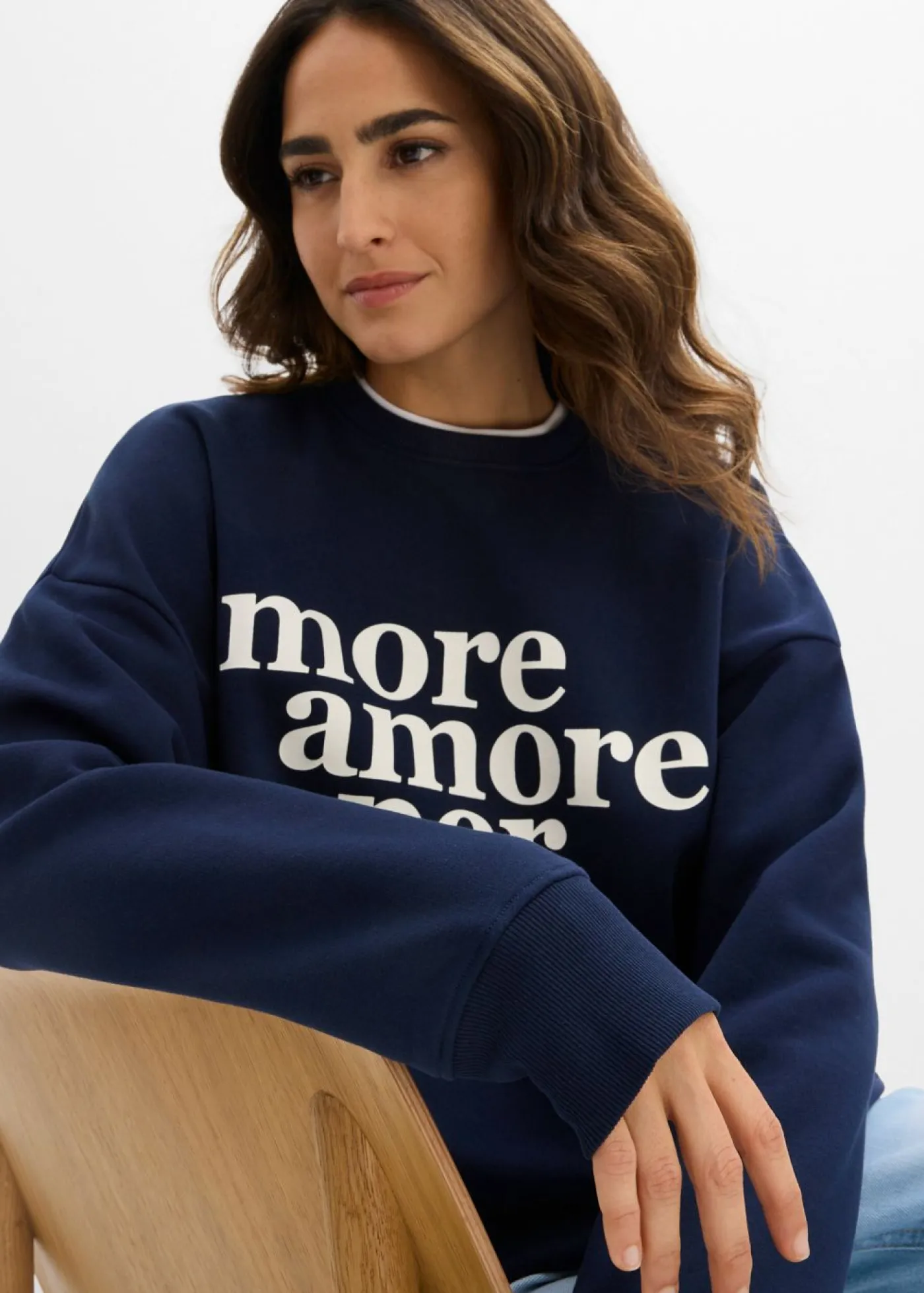 bonprix bonprix Sudadera oversize de mezcla de algodón Azul marino-blanco Sale