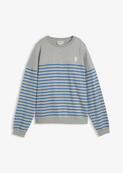 bonprix bonprix Sudadera oversize de mezcla de algodón Gris claro jaspeado/azul ártico de rayas Sale