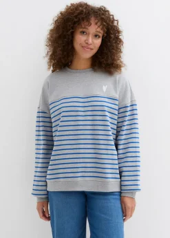 bonprix bonprix Sudadera oversize de mezcla de algodón Gris claro jaspeado/azul ártico de rayas Sale