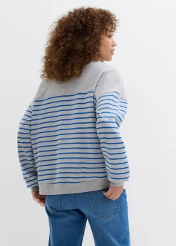 bonprix bonprix Sudadera oversize de mezcla de algodón Gris claro jaspeado/azul ártico de rayas Sale