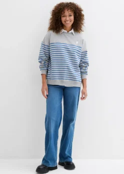 bonprix bonprix Sudadera oversize de mezcla de algodón Gris claro jaspeado/azul ártico de rayas Sale