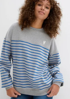 bonprix bonprix Sudadera oversize de mezcla de algodón Gris claro jaspeado/azul ártico de rayas Sale