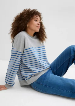 bonprix bonprix Sudadera oversize de mezcla de algodón Gris claro jaspeado/azul ártico de rayas Sale