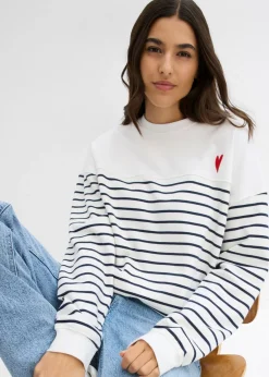 bonprix bonprix Sudadera oversize de mezcla de algodón Blanco lana-azul marino con rayas New