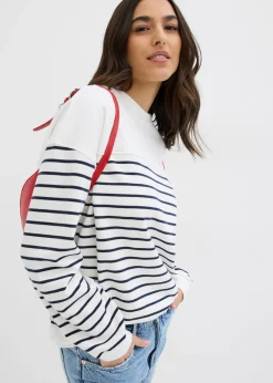 bonprix bonprix Sudadera oversize de mezcla de algodón Blanco lana-azul marino con rayas New