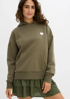 bonprix bonprix Sudadera oversize de mezcla de algodón suave con capucha Verde grisáceo Clearance