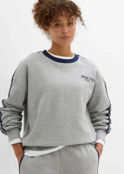 bonprix bonprix Sudadera oversize en suave mezcla de algodón Gris claro jaspeado/azul marino estampado Best