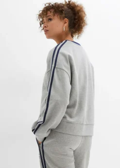 bonprix bonprix Sudadera oversize en suave mezcla de algodón Gris claro jaspeado/azul marino estampado Best
