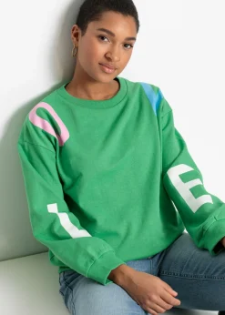 bonprix bonprix Sudadera oversize en suave mezcla de algodón Verde ópalo estampado New