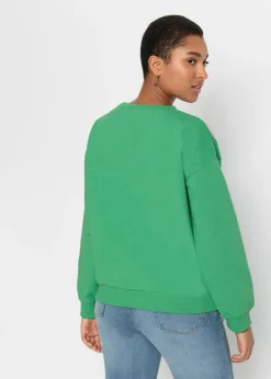 bonprix bonprix Sudadera oversize en suave mezcla de algodón Verde ópalo estampado New