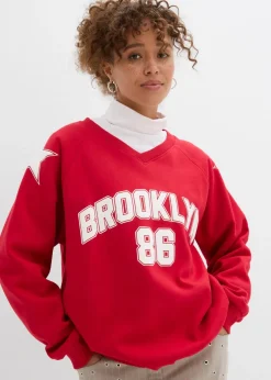 bonprix bonprix Sudadera oversize en suave mezcla de algodón Rojo-blanco estampado Online