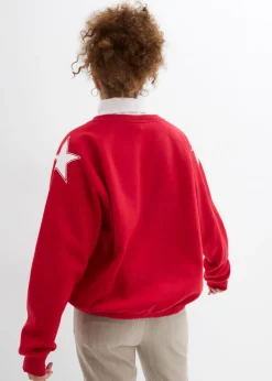bonprix bonprix Sudadera oversize en suave mezcla de algodón Rojo-blanco estampado Online
