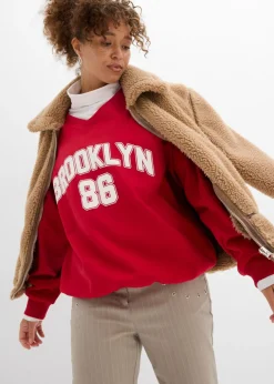 bonprix bonprix Sudadera oversize en suave mezcla de algodón Rojo-blanco estampado Online
