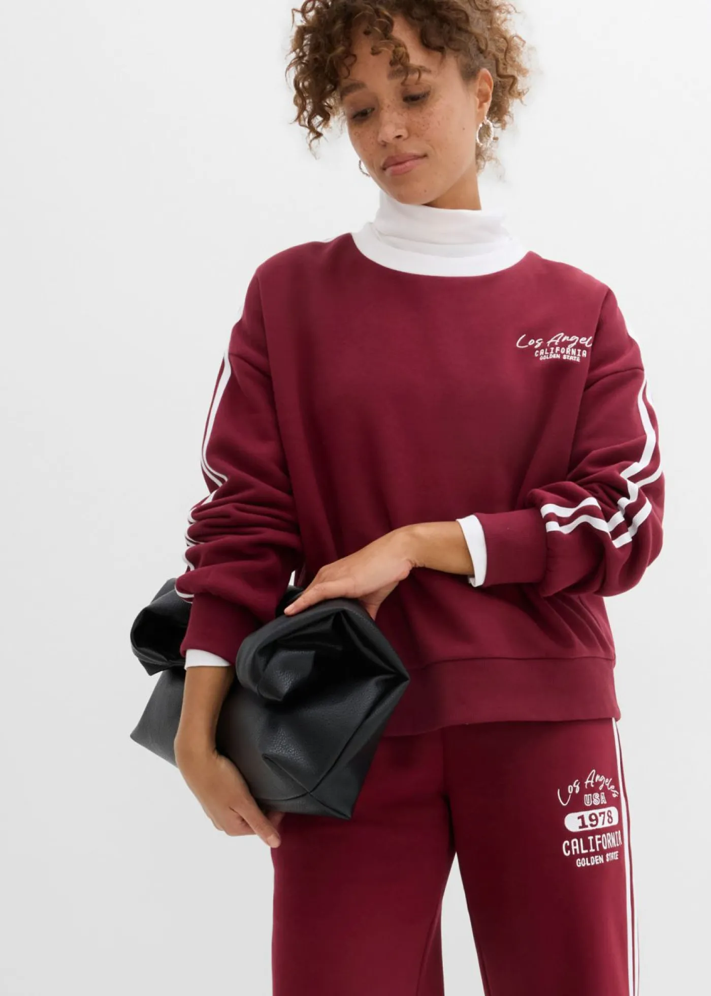 bonprix bonprix Sudadera oversize en suave mezcla de algodón Rojo avellana/blanco estampado Outlet
