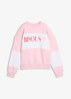 bonprix bonprix Sudadera oversize en suave mezcla de algodón rosa cristal-blanco Clearance