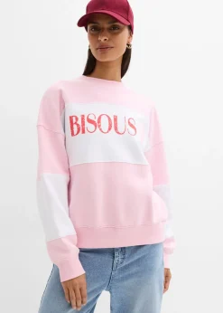 bonprix bonprix Sudadera oversize en suave mezcla de algodón rosa cristal-blanco Clearance