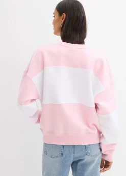 bonprix bonprix Sudadera oversize en suave mezcla de algodón rosa cristal-blanco Clearance