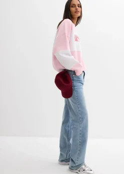 bonprix bonprix Sudadera oversize en suave mezcla de algodón rosa cristal-blanco Clearance