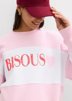 bonprix bonprix Sudadera oversize en suave mezcla de algodón rosa cristal-blanco Clearance