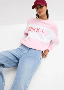 bonprix bonprix Sudadera oversize en suave mezcla de algodón rosa cristal-blanco Clearance