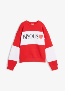 bonprix bonprix Sudadera oversize en suave mezcla de algodón fresa/blanco Hot