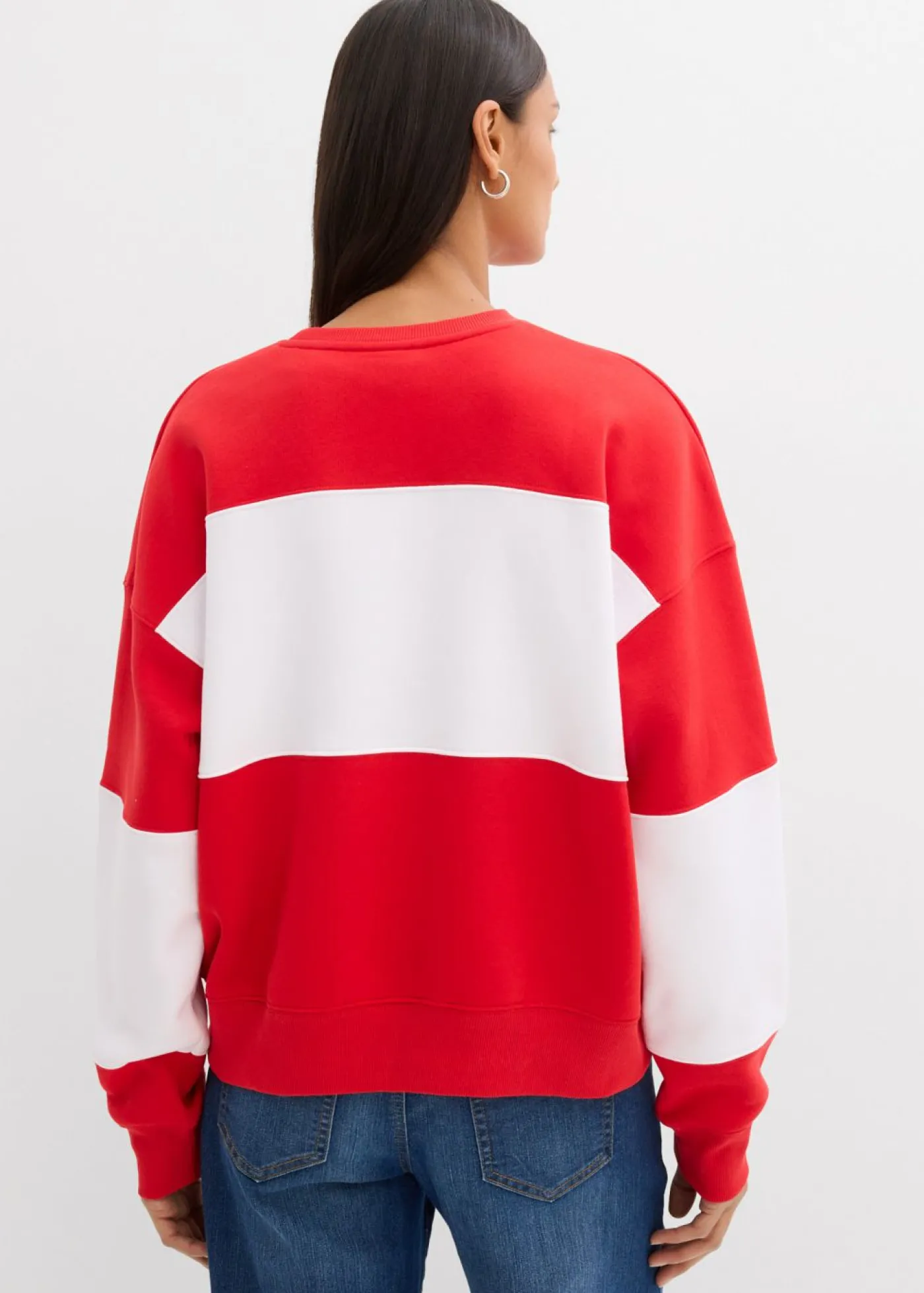 bonprix bonprix Sudadera oversize en suave mezcla de algodón fresa/blanco Hot