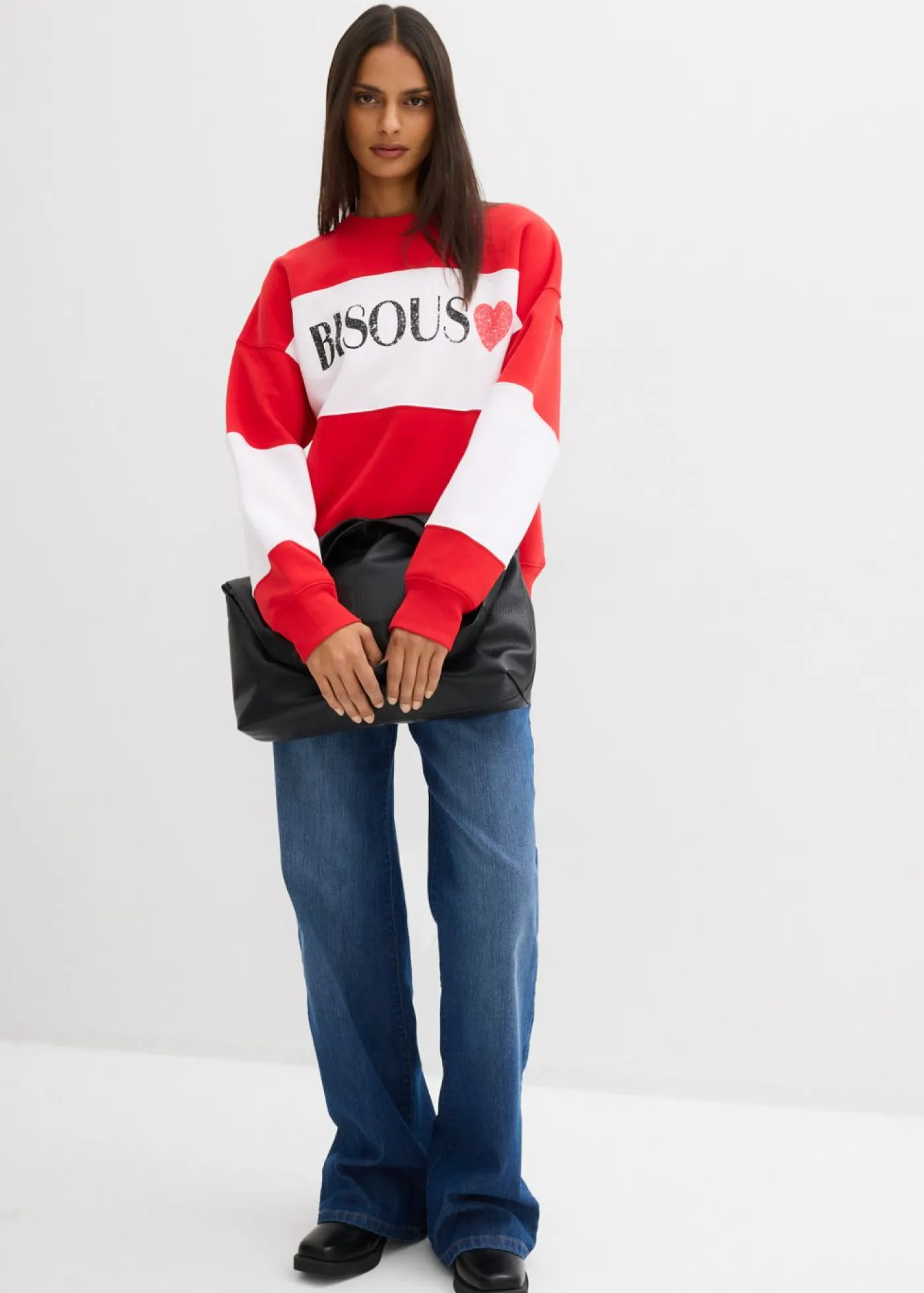 bonprix bonprix Sudadera oversize en suave mezcla de algodón fresa/blanco Hot